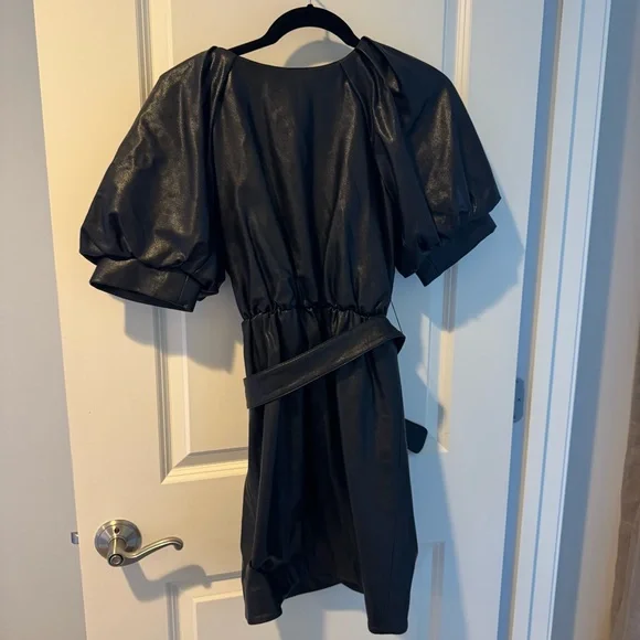 Amanda Uprichard Black Durand Faux Leather Belted Mini Dress | S - Picture 7 of 8